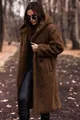 Elegant women's long brown teddy fleece hooded coat for autumn and winter season warmth - S / Tops / Brown