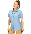 Women's quick-dry short-sleeve breathable outdoor hiking shirt in light blue with pockets - S / Tops / Sky Blue