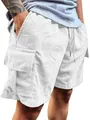 Nahaufnahme der weißen Cord-Cargo-Shorts für Herren mit Kordelzug und Seitentaschen - Weiß