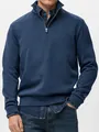 Sudadera de hombre azul marino con media cremallera, cuello levantado y puños acanalados - M / Tops / Azul marino