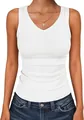 Slim-fit white ribbed V-neck tank top for women in casual summer style - S / Tops / White