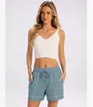 Pantaloncini estivi blu casual da donna con cuciture a contrasto bianche e coulisse - Blu Acqua
