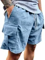 Detailansicht der blauen Cord-Cargo-Shorts für Herren mit praktischen Seitentaschen - Blau