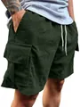 Dettaglio dei pantaloncini cargo in velluto a coste verde scuro con tasca laterale - Taglia S / Pantaloni e gonne / Verde militare