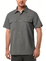 Detail of men's quick-dry short-sleeve shirt with utility pockets and lapel collar - M / Tops / Gray