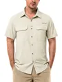 Front view of men's breathable short-sleeved quick-dry utility shirt with pockets - M / Tops / Khaki