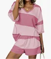 Detail shot showing the texture and striped pattern of the pink casual outfit - Light Pink & Pink