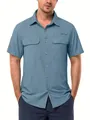 Men's blue quick-dry short-sleeve shirt with utility cargo pockets and a collar - M / Tops / Aqua