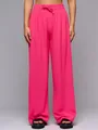 Vibrant pink high-waisted wide-leg trousers with elegant drape and comfortable elastic waist - Rose Red