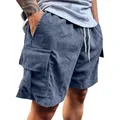 Lässige Herren-Cord-Cargo-Shorts in Blau mit doppeltem Taschendesign für den Sommerurlaub - Marineblau