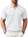 Detailansicht eines weißen Herren-Poloshirts aus Rippstrick mit Reißverschluss-Kragen - Weiß