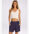 Pantaloncini casual viola scuro con coulisse e cuciture a contrasto da donna moda - Viola scuro