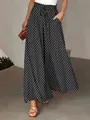 Detail of bohemian black and white polka dot wide leg palazzo pants with drawstring waist - S / Bottoms / Graphite