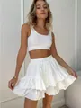Elegant white high waist tiered cake skirt with dotted lace design for summer. - S / Bottoms / White