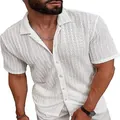 Detalle de camisa de punto calado blanca para hombre, manga corta y transpirable - S / Tops / Blanco