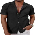 Detalle de camisa de punto negra para hombre con textura hueca y transpirable. - S / Tops / Negro