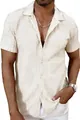 Detalle de la camisa de punto texturizada para hombre en color crema claro - Albaricoque
