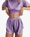 Vue détaillée de l'ensemble haut à manches courtes et short rayé violet pour femmes - S / Haut Et Bas / Violet