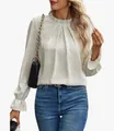 Elegante camicetta bianca a pois svizzeri a maniche lunghe con collo a volant e polsini elastici - Taglia S / Top / Bianco