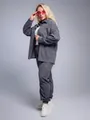 Women's plus size retro corduroy set with oversized lapel shirt and casual loose pants - S / Top And Bottom / Dark Gray