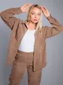 Vintage plus size corduroy shirt and trousers set for women in brown finish - S / Top And Bottom / Caramel color