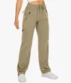 Khaki schnelltrocknende Outdoor-Cargohose für Damen mit Kordelzug und Seitentaschen - S / Schlammgelb