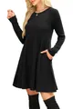 Detailed view of black ribbed long sleeve dress with pockets and soft brushed fabric - S / Top And Bottom / Black