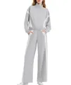 Chándal gris de dos piezas para mujer con chaqueta con cremallera y pantalón ancho - Gris