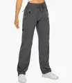 Detailansicht der dunkelgrauen, schnelltrocknenden Wanderhose für Damen mit Kordelzug - S / Dunkelgrau