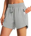 Grey lightweight quick-dry 5-inch women's running shorts with functional zipper pockets. - S / Bottoms / Gray