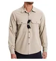 Vista frontal de la camisa táctica de exterior para hombre en color caqui con dos bolsillos - Blanco Roto