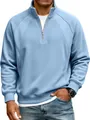 Close-up of men's light blue half-zip sweatshirt with raglan sleeves and ribbed cuffs - Blue