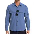 Camisa táctica de secado rápido azul para hombre con bolsillos dobles y detalles de pecho. - Azul marino