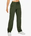 Detailansicht der armeegrünen schnelltrocknenden Damen-Wanderhose mit Cargotaschen - S / Armeegrün