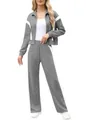 Tuta sportiva due pezzi grigia da donna con strisce laterali bianche e giacca con zip - Taglia S / Top E Pantaloni / Grigio scuro