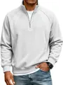 Men's half-zip sweatshirt detail showing stand collar and raglan sleeve design - S / Tops / White