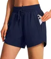 Women's navy blue 5-inch quick-dry running shorts with zipper pocket - Navy Blue