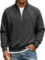 Detailed view of men's grey half-zip sweatshirt featuring raglan sleeves and ribbed cuffs - S / Tops / Black