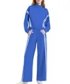 Vista completa del chándal azul de dos piezas para mujer con rayas en laterales - Azul zafiro