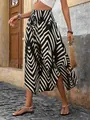 Bohemian printed flowy midi skirt with black and white chevron pattern for vacation. - S / Bottoms / Black