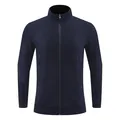 High-quality front view of a navy blue men's athletic zip-up jacket with stand collar - S / Tops / Navy Blue