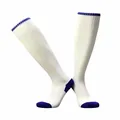 Detail of white soccer socks featuring blue toe and cushioned towel sole for sports. - Kids White Blue / One Size