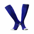 Macro detail of royal blue knee-high soccer socks featuring thickened cushioned soles - Kids Royal Blue / One Size