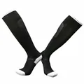 Detailed view of high-performance black and grey long soccer socks with towel bottom - Kids Black / One Size