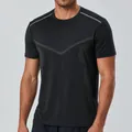 Close-up of charcoal gray quick-dry athletic T-shirt for men's fitness and running - M / Tops / Carbon Gray