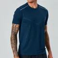 Close-up of men's quick-dry athletic t-shirt in dark blue with mesh texture - M / Tops / Ink Blue