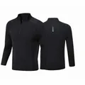 Detailed view showing front and back of black fleece-lined quick-dry half-zip athletic top - S / Tops / Black/Black