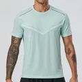 Detail van mintgroen sneldrogend sport-T-shirt voor heren met ademend meshweefsel - Muntgroen