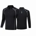 Back and front view of men's thermal fleece-lined half-zip compression top - S / Tops / Black/Grey