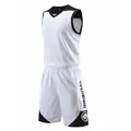 Close-up detail of a white quick-dry basketball uniform set with contrast black stitching - XS / Top And Bottom / White